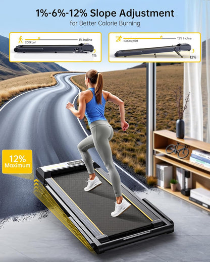 Walking Pad Treadmill with 12% Incline, 4 in 1 Foldable Treadmill with Handle Bar for Home/Office, under Desk Treadmills Portable Folding Walking Pad with App & Bluetooth Speaker, 0.6-10MPH