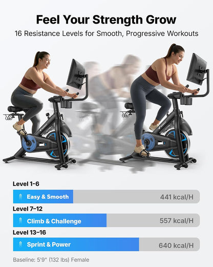 Magnetic Exercise Bike with 21.5" HD Display & Auto Resistance, Low Noise Stationary Bike for Home with Comfortable Seat Cushion, Spinning Bike with 350 Lb Weight Capacity, Exclusive App