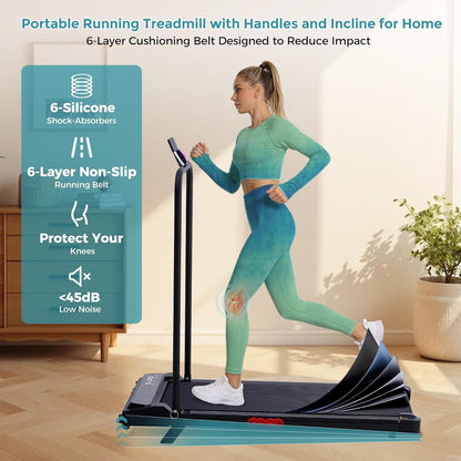 Portable Walking Pad Treadmill with Incline, 0.6-7.6MPH Mini Walking Treadmills for Home Small,3.0Hp Electric Treadmill for Exercising, Small Treadmills with Handle Bar, 350 LB Capacity