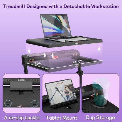 Foldable Walking Pad Treadmill for Home with Handle Bar and Removable Desk, 4.0HP under Desk Treadmill with Incline, 330 Lb Compact Treadmill for Small Spaces with Wristband Remote Control
