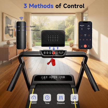 Foldable Treadmill with Incline, Walking Pad with Handle Bar 3 Level Incline, Portable Folding Treadmills for Home/Office 300 Lbs Capacity, Quiet Desk Treadmill with Remote Control & APP