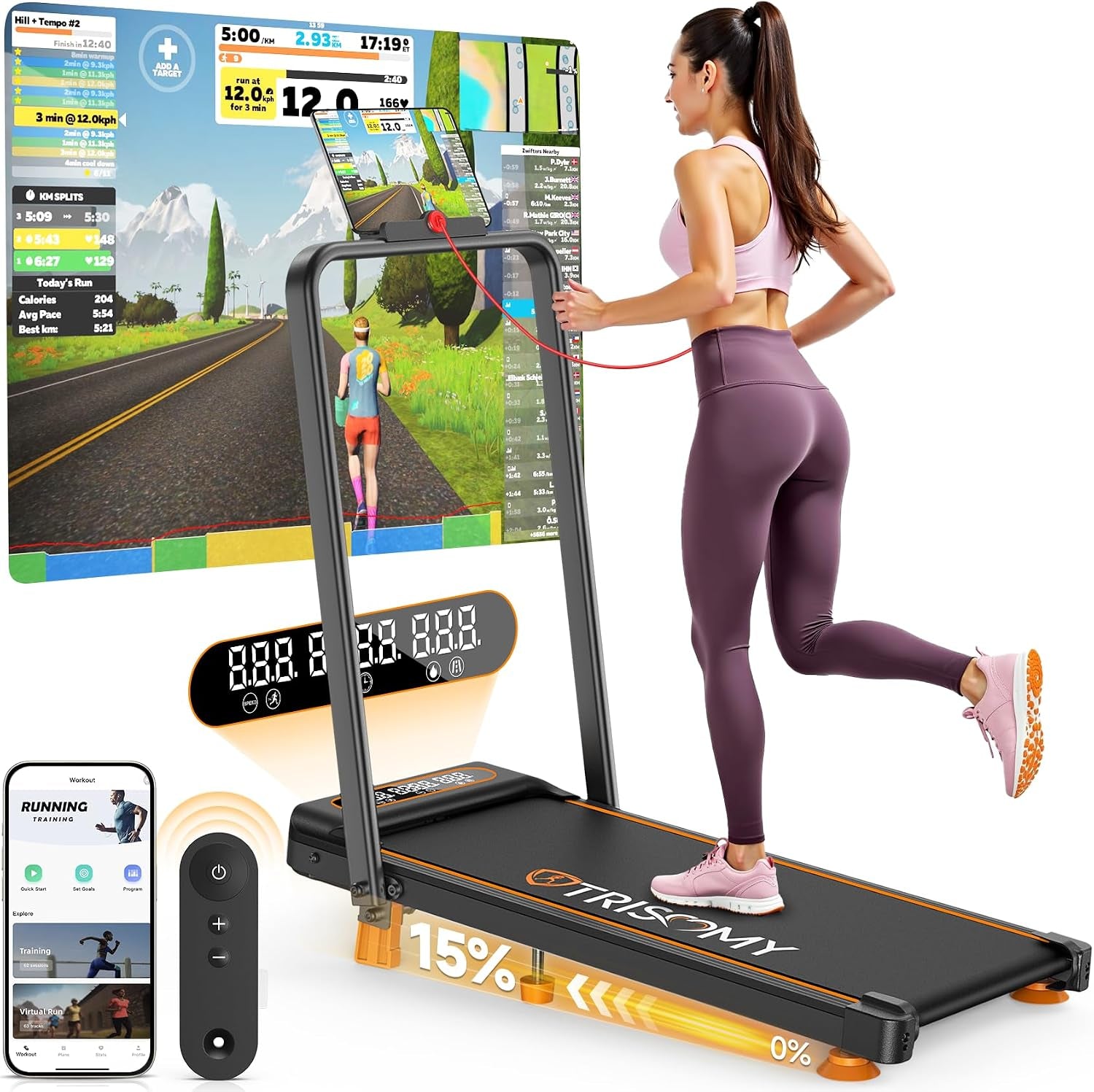 Walking Pad with 10% Incline & Handle Bar, Low Noise Walking Pad Treadmill for Home Small,  3.5HP Treadmill with Incline, 4 in 1 Portable Compact Walking Pad with Incline/App 350Lbs