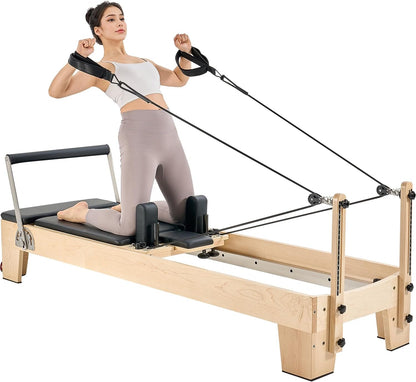 foldable Pilates Reformer, Pilates Workout Machine for Home Gym Studio Use, Pilates Bed with Dual Resistance- Spring & Cord, Reformer Set for Advanced Users and Beginners, up to 400 LBS