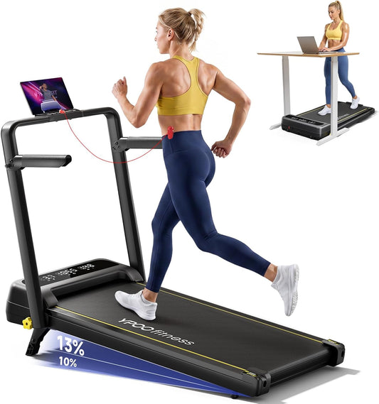 Foldable Treadmill with Incline, Walking Pad with Handle Bar 3 Level Incline, Portable Folding Treadmills for Home/Office 300 Lbs Capacity, Quiet Desk Treadmill with Remote Control & APP