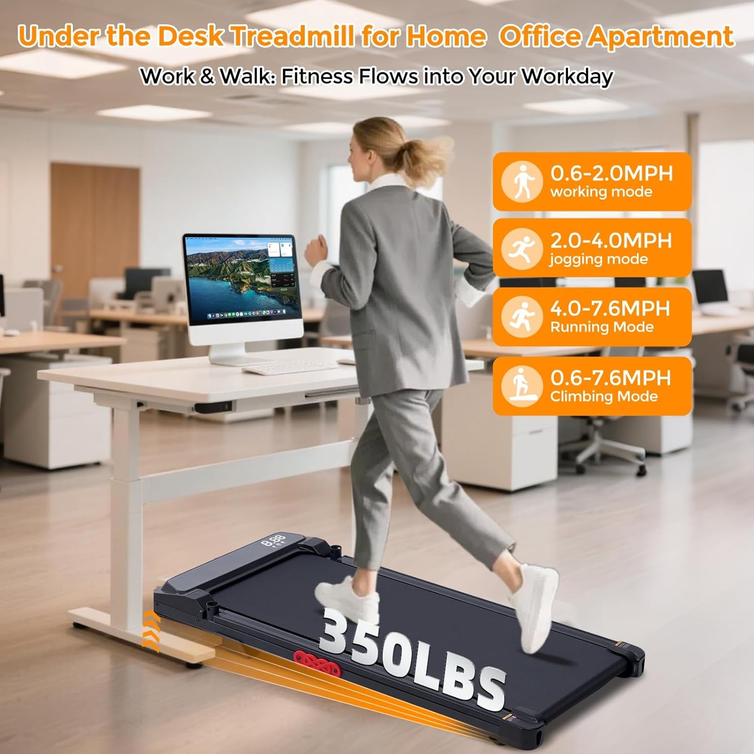 Walking Pad with Handle Bar, 2026 Upgrade Portable Small Treadmill with Handles for Home Small, 3.0HP under Desk Walking Pad Treadmill with Incline, 0.6-7.6MPH, 350LBS