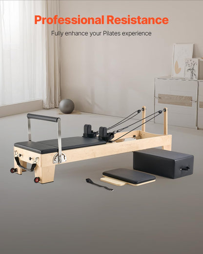 foldable Pilates Reformer, Pilates Workout Machine for Home Gym Studio Use, Pilates Bed with Dual Resistance- Spring & Cord, Reformer Set for Advanced Users and Beginners, up to 400 LBS