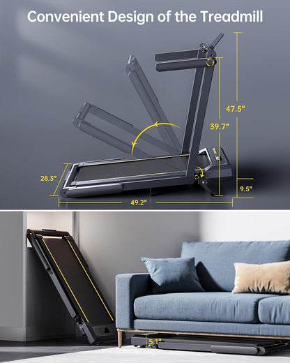 Walking Pad Treadmill with 12% Incline, 4 in 1 Foldable Treadmill with Handle Bar for Home/Office, under Desk Treadmills Portable Folding Walking Pad with App & Bluetooth Speaker, 0.6-10MPH