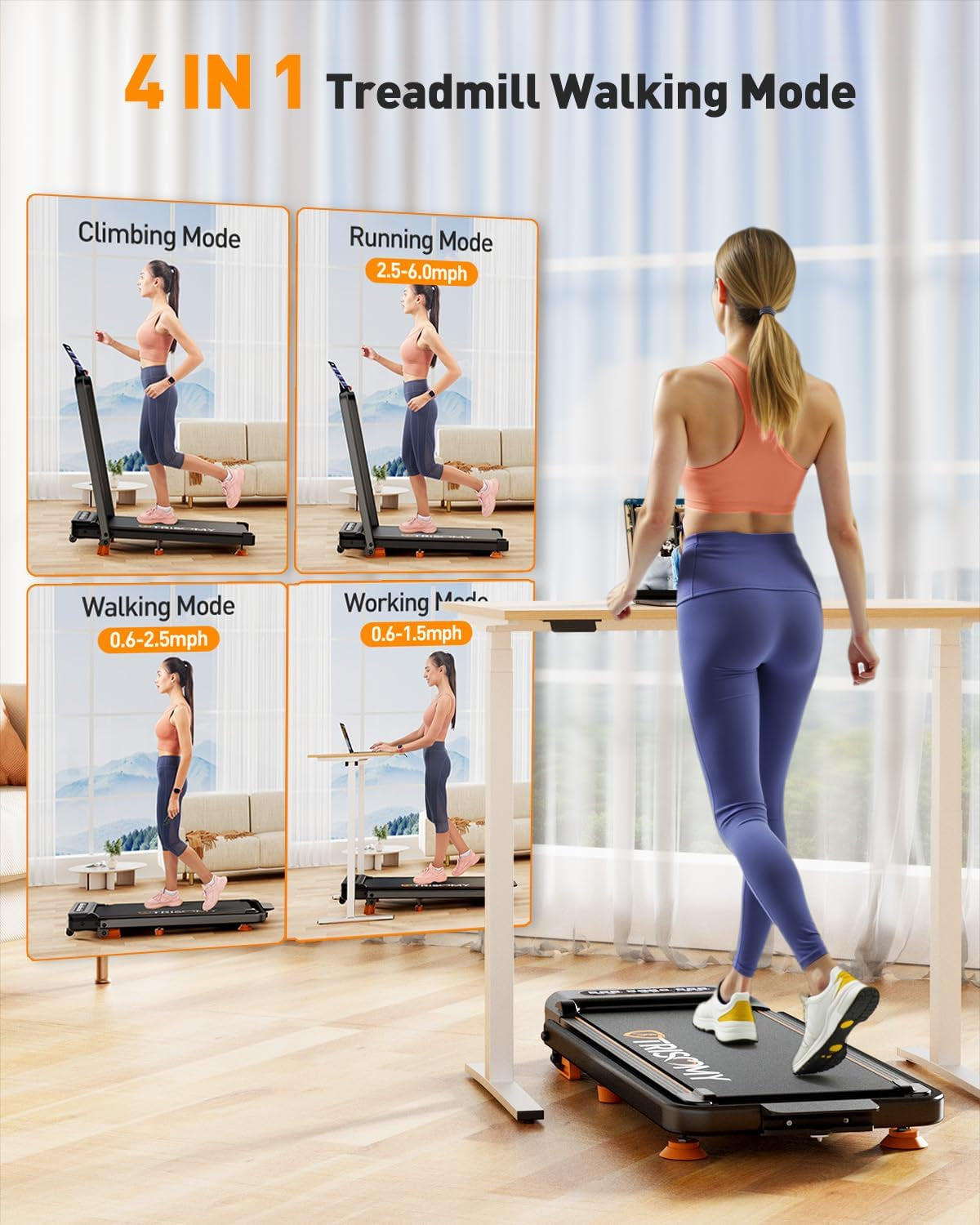 Walking Pad with 10% Incline & Handle Bar, Low Noise Walking Pad Treadmill for Home Small,  3.5HP Treadmill with Incline, 4 in 1 Portable Compact Walking Pad with Incline/App 350Lbs