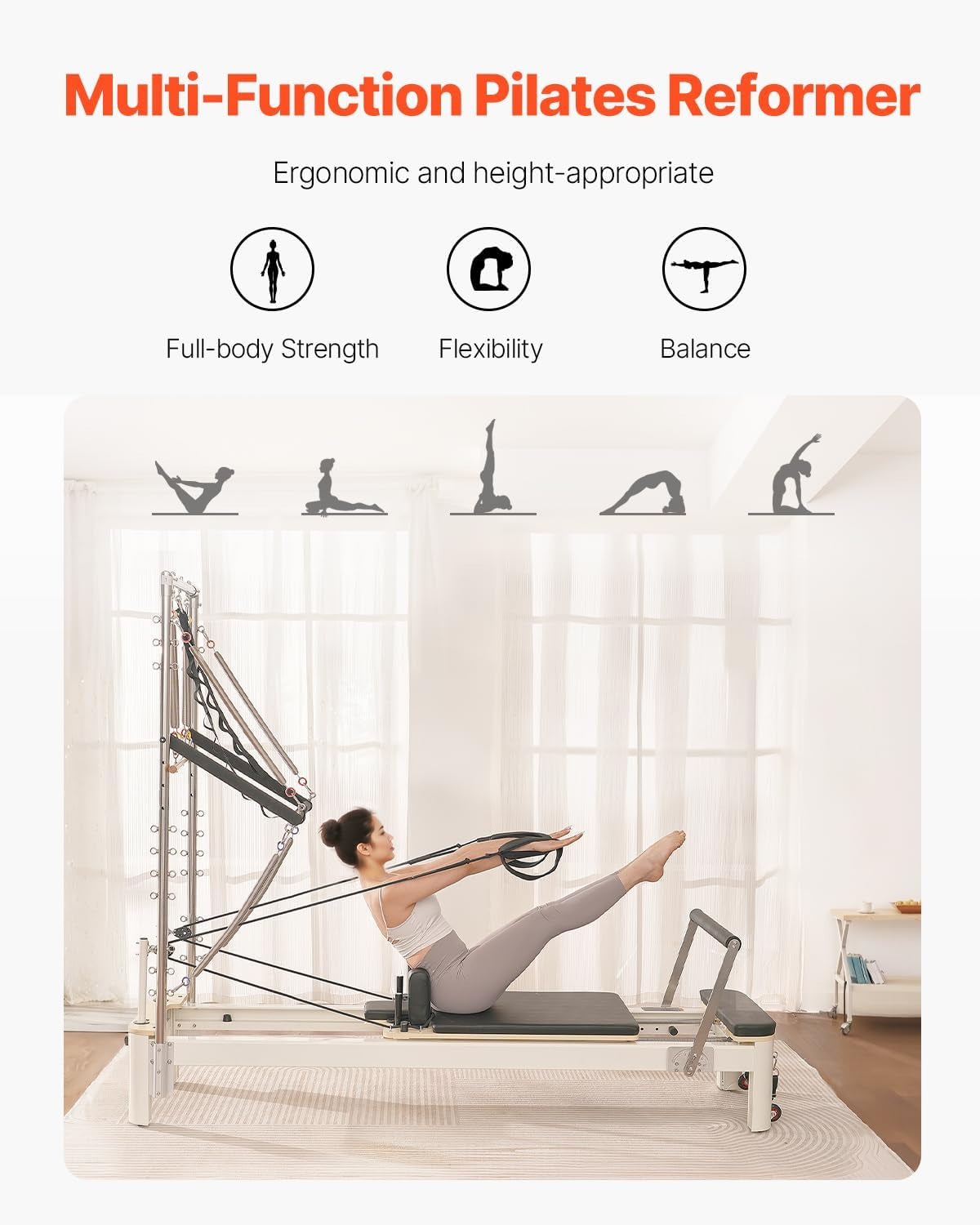 foldable Pilates Reformer, Pilates Workout Machine for Home Gym Studio Use, Pilates Bed with Dual Resistance- Spring & Cord, Reformer Set for Advanced Users and Beginners, up to 400 LBS