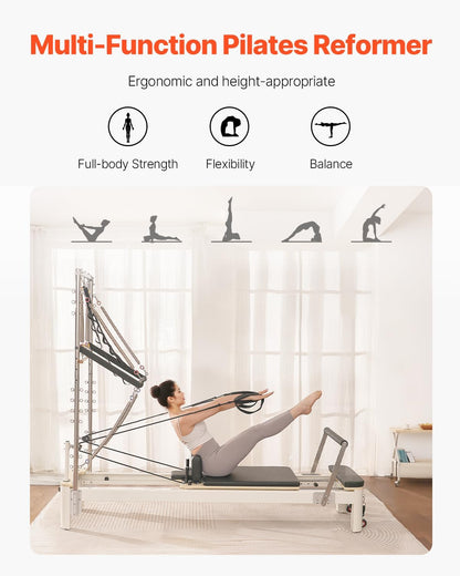 foldable Pilates Reformer, Pilates Workout Machine for Home Gym Studio Use, Pilates Bed with Dual Resistance- Spring & Cord, Reformer Set for Advanced Users and Beginners, up to 400 LBS