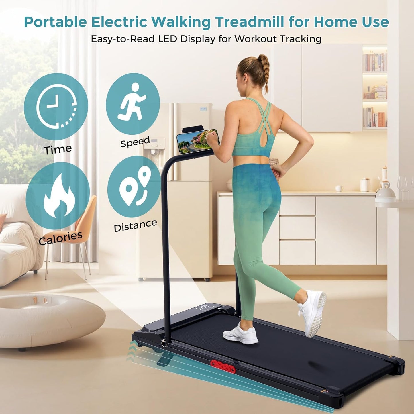 Portable Walking Pad Treadmill with Incline, 0.6-7.6MPH Mini Walking Treadmills for Home Small,3.0Hp Electric Treadmill for Exercising, Small Treadmills with Handle Bar, 350 LB Capacity
