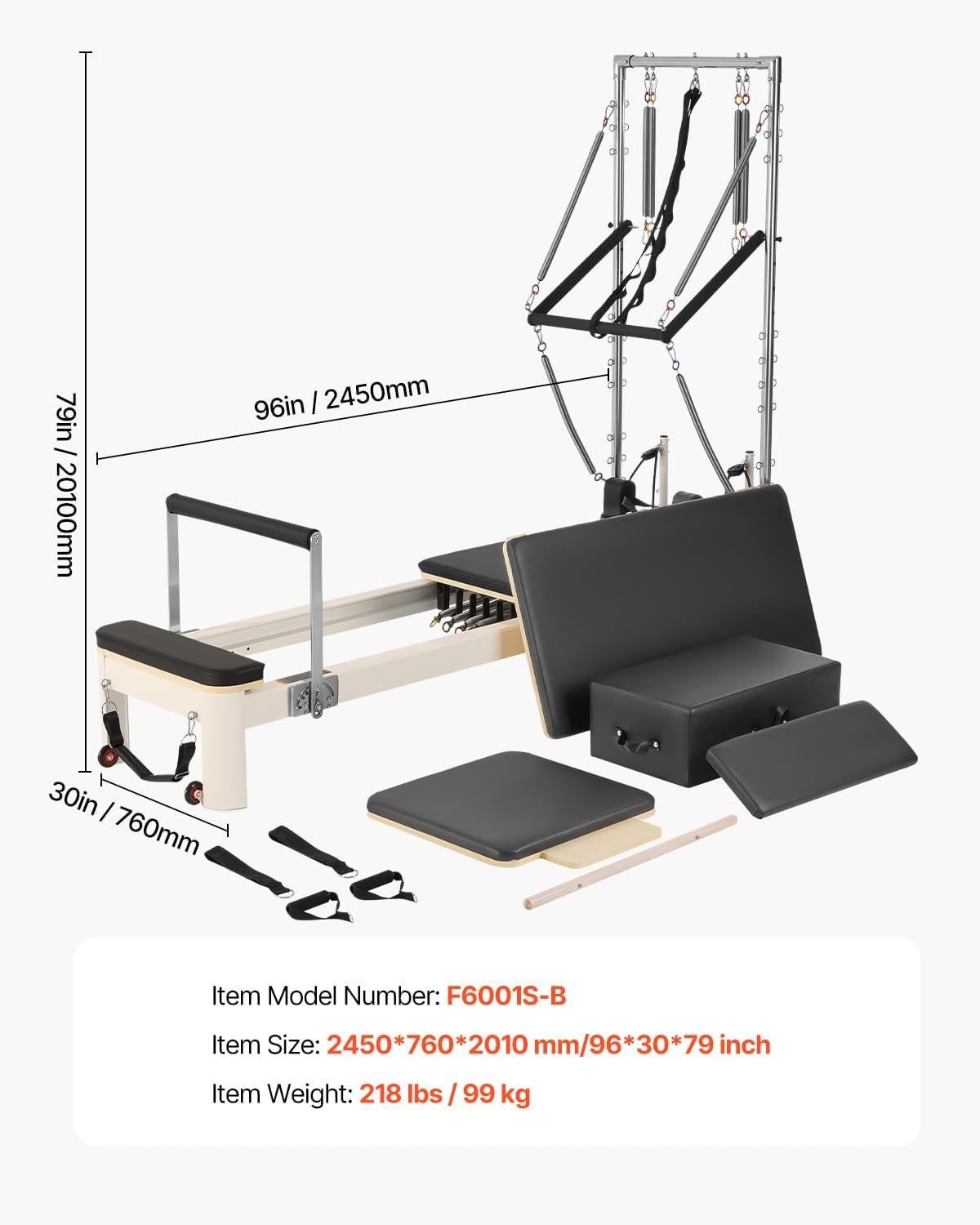 foldable Pilates Reformer, Pilates Workout Machine for Home Gym Studio Use, Pilates Bed with Dual Resistance- Spring & Cord, Reformer Set for Advanced Users and Beginners, up to 400 LBS