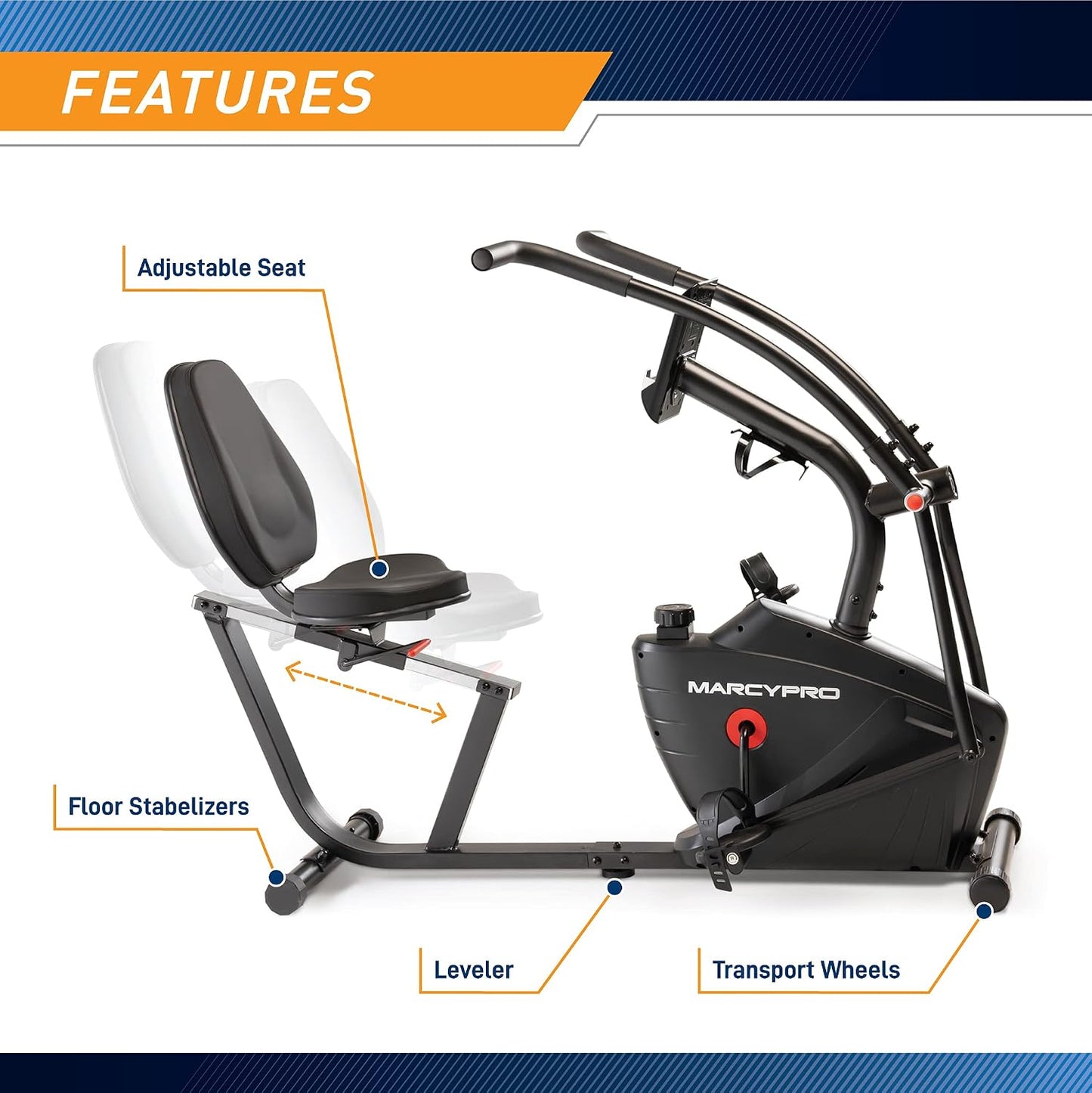 Dual Action Cross Training Recumbent Exercise Bike with Arm Exercisers, Gym Equipment for Work from Home Fitness, Black JX-7301