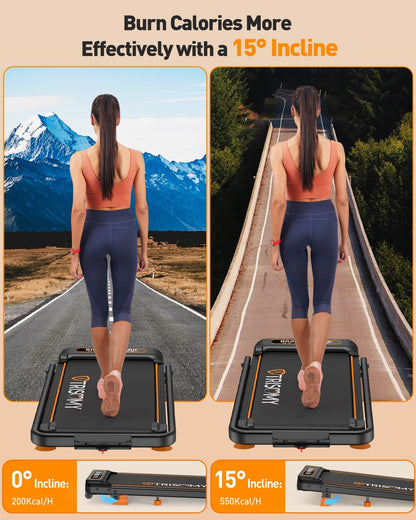 Walking Pad with 10% Incline & Handle Bar, Low Noise Walking Pad Treadmill for Home Small,  3.5HP Treadmill with Incline, 4 in 1 Portable Compact Walking Pad with Incline/App 350Lbs