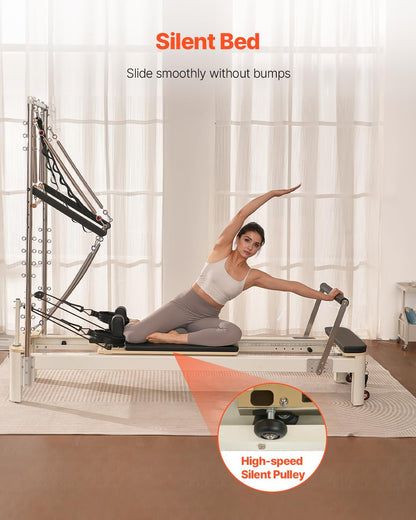 foldable Pilates Reformer, Pilates Workout Machine for Home Gym Studio Use, Pilates Bed with Dual Resistance- Spring & Cord, Reformer Set for Advanced Users and Beginners, up to 400 LBS
