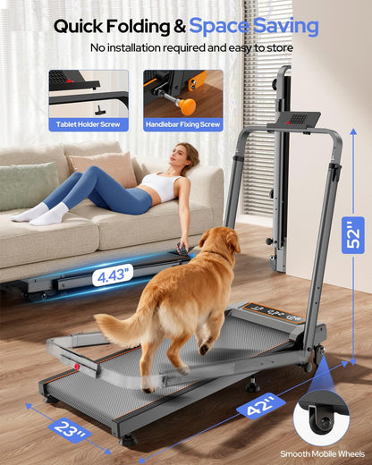 Treadmill Walking Pad with 12% Incline & Height Adjustable Handle Bar,  4 in 1 Walking Pad with Handle Bar, 350LBS Foldable Walking Pad Treadmill with Incline for Home, 3.5HP Small Treadmills