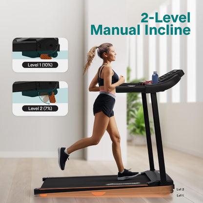 Treadmill with Incline & Handle Bars | Compact Portable Walking Pad & Treadmill for Home/Apartment | Wide Running Belt 40" X 16" | Includes Workout Trainer Program with Bluetooth App