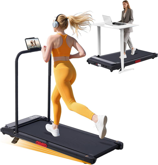 Walking Pad with Handle Bar, 2026 Upgrade Portable Small Treadmill with Handles for Home Small, 3.0HP under Desk Walking Pad Treadmill with Incline, 0.6-7.6MPH, 350LBS