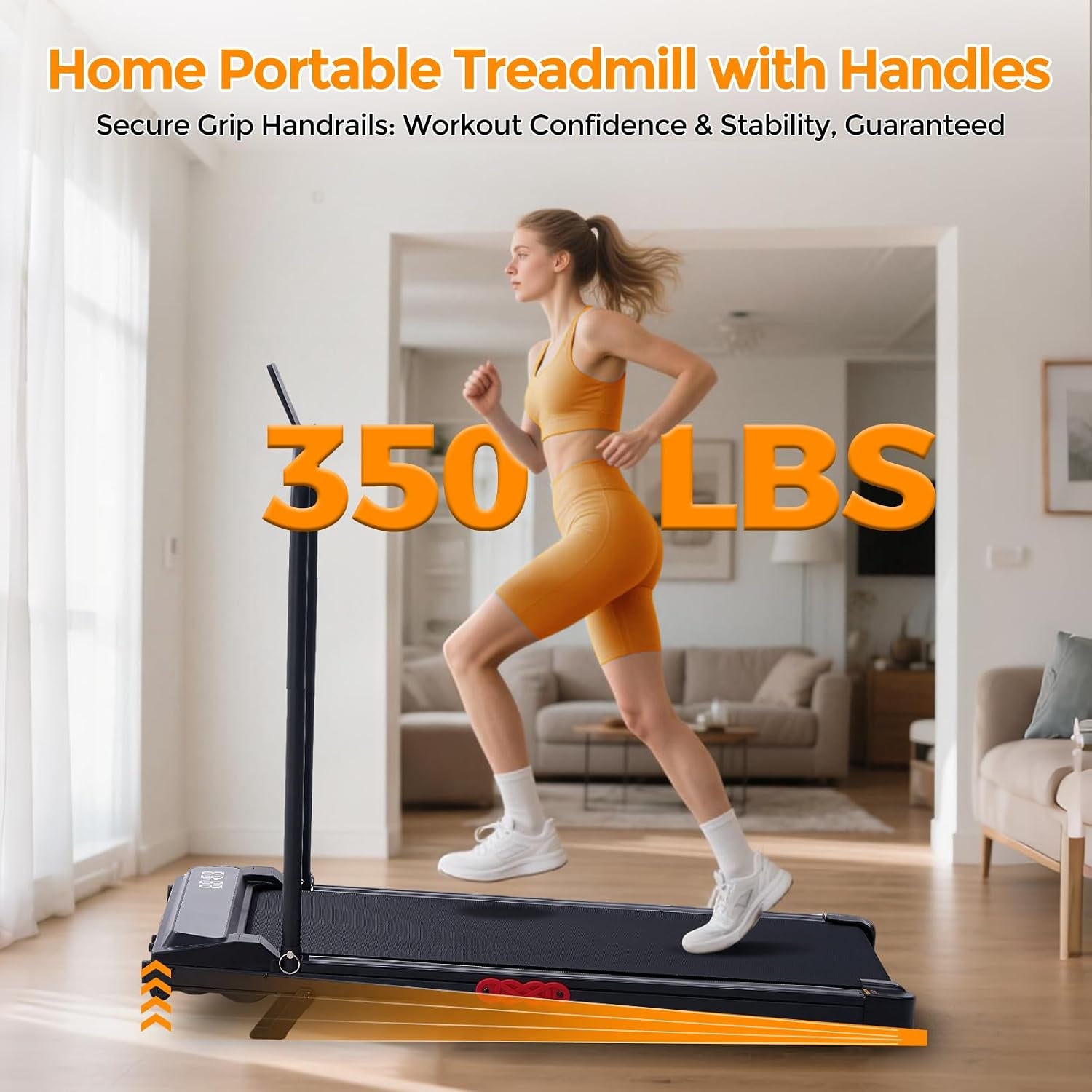 Walking Pad with Handle Bar, 2026 Upgrade Portable Small Treadmill with Handles for Home Small, 3.0HP under Desk Walking Pad Treadmill with Incline, 0.6-7.6MPH, 350LBS