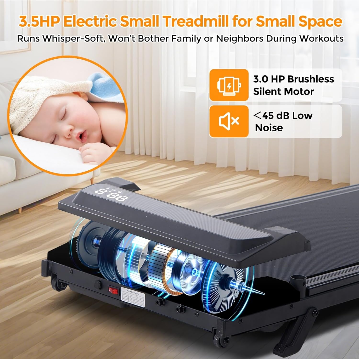 Walking Pad with Handle Bar, 2026 Upgrade Portable Small Treadmill with Handles for Home Small, 3.0HP under Desk Walking Pad Treadmill with Incline, 0.6-7.6MPH, 350LBS