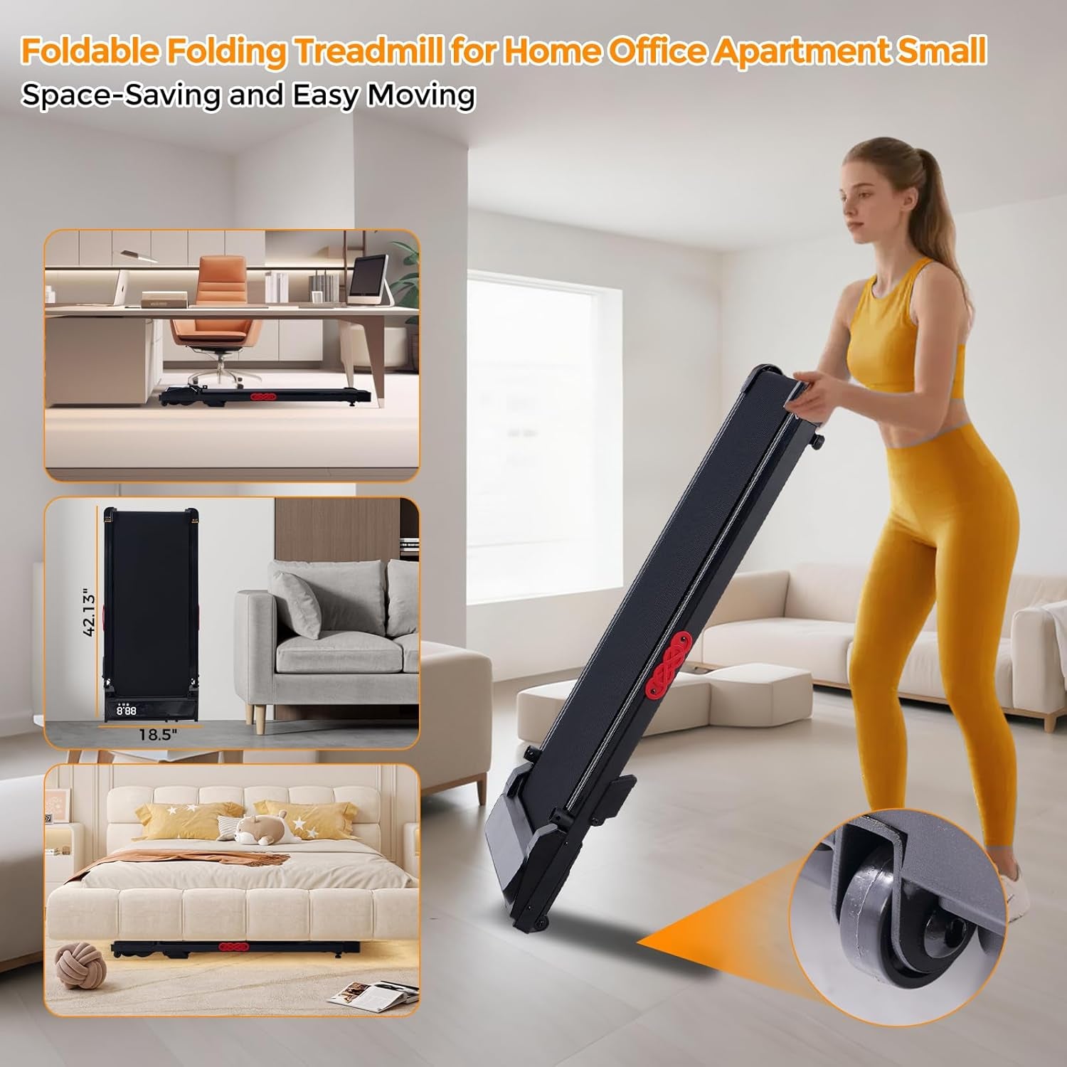 Walking Pad with Handle Bar, 2026 Upgrade Portable Small Treadmill with Handles for Home Small, 3.0HP under Desk Walking Pad Treadmill with Incline, 0.6-7.6MPH, 350LBS