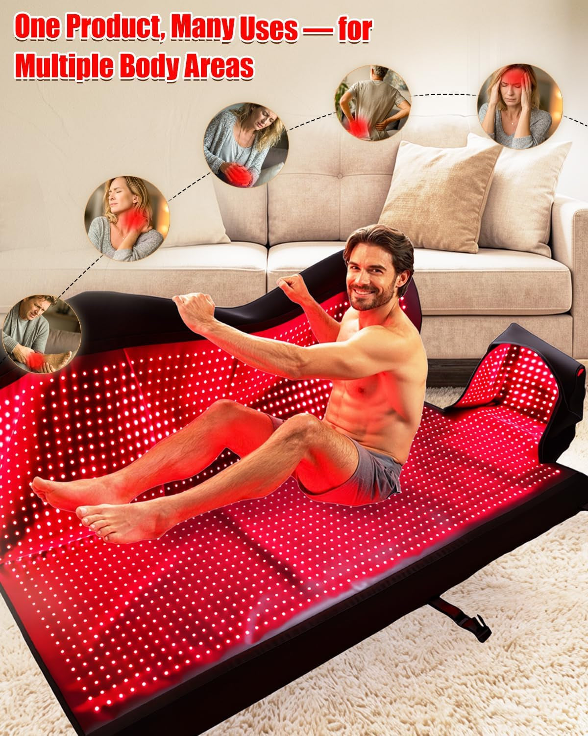 Red Light Therapy Mat for Full Body — 87.4"X33" Infrared Red Light Blanket with 2874 (660Nm & 850Nm) Leds for Home Use