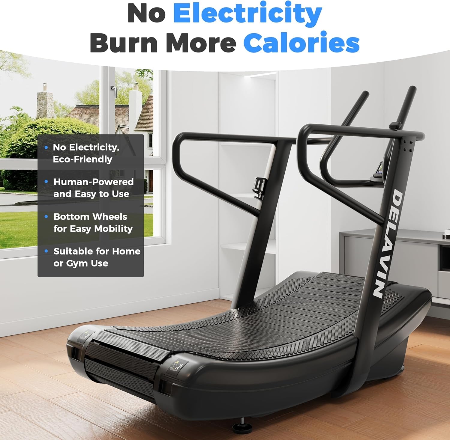 Curved Manual Treadmill, Non Electric Treadmill with 4 Resistance Levels, Motorless Treadmill with Front Digital Display and Handlebar, Wide Belt Treadmill 440LBS Capacity for Home Gym(Fba)