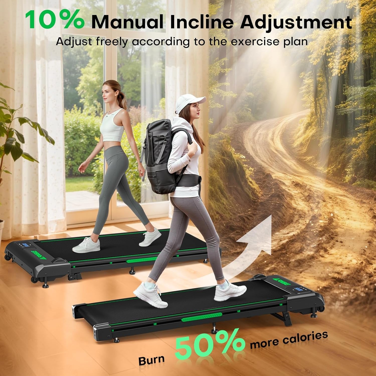 Walking Pad Treadmill, 6.2MPH under Desk Walking Pad with 10% Incline, Treadmills for Home with Double Frame, 2.75HP Brushless Drive, 12 HIIT Programs, Remote Control, 350LBS Capacity
