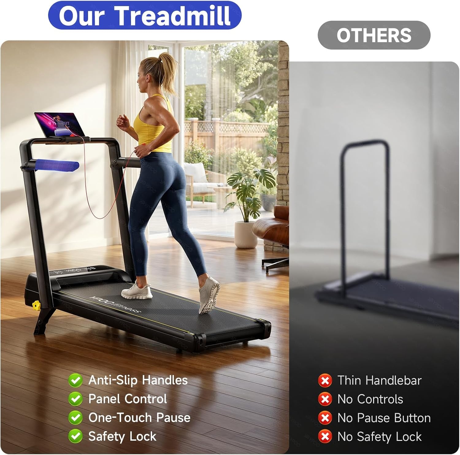 Foldable Treadmill with Incline, Walking Pad with Handle Bar 3 Level Incline, Portable Folding Treadmills for Home/Office 300 Lbs Capacity, Quiet Desk Treadmill with Remote Control & APP