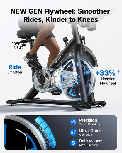 Magnetic Exercise Bike with 21.5" HD Display & Auto Resistance, Low Noise Stationary Bike for Home with Comfortable Seat Cushion, Spinning Bike with 350 Lb Weight Capacity, Exclusive App