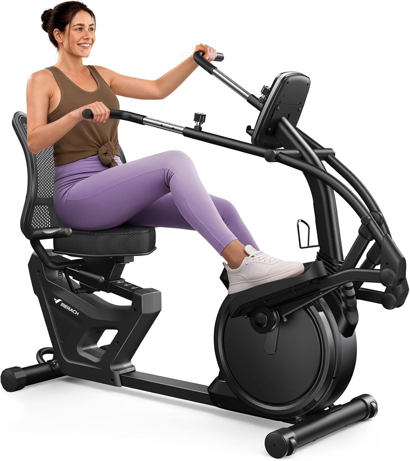Recumbent Exercise Bike, Stationary Bikes for Home with Bluetooth Exclusive App, Magnetic Resistance, Recumbent Cross Trainer with Multi-Position Adjustable Handle for Full-Body Workout