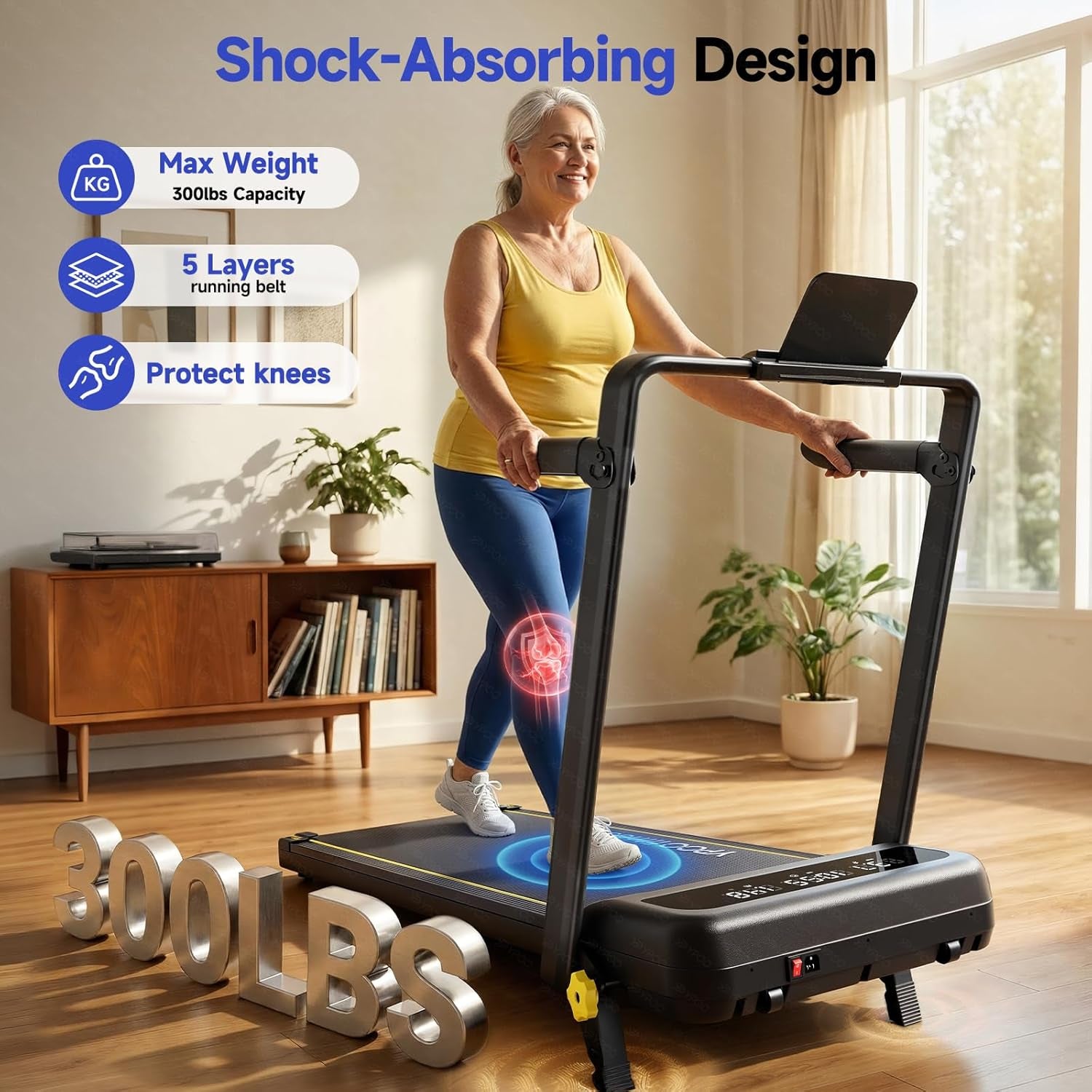 Foldable Treadmill with Incline, Walking Pad with Handle Bar 3 Level Incline, Portable Folding Treadmills for Home/Office 300 Lbs Capacity, Quiet Desk Treadmill with Remote Control & APP