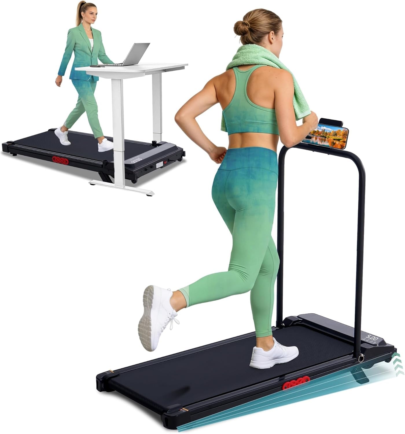 Portable Walking Pad Treadmill with Incline, 0.6-7.6MPH Mini Walking Treadmills for Home Small,3.0Hp Electric Treadmill for Exercising, Small Treadmills with Handle Bar, 350 LB Capacity