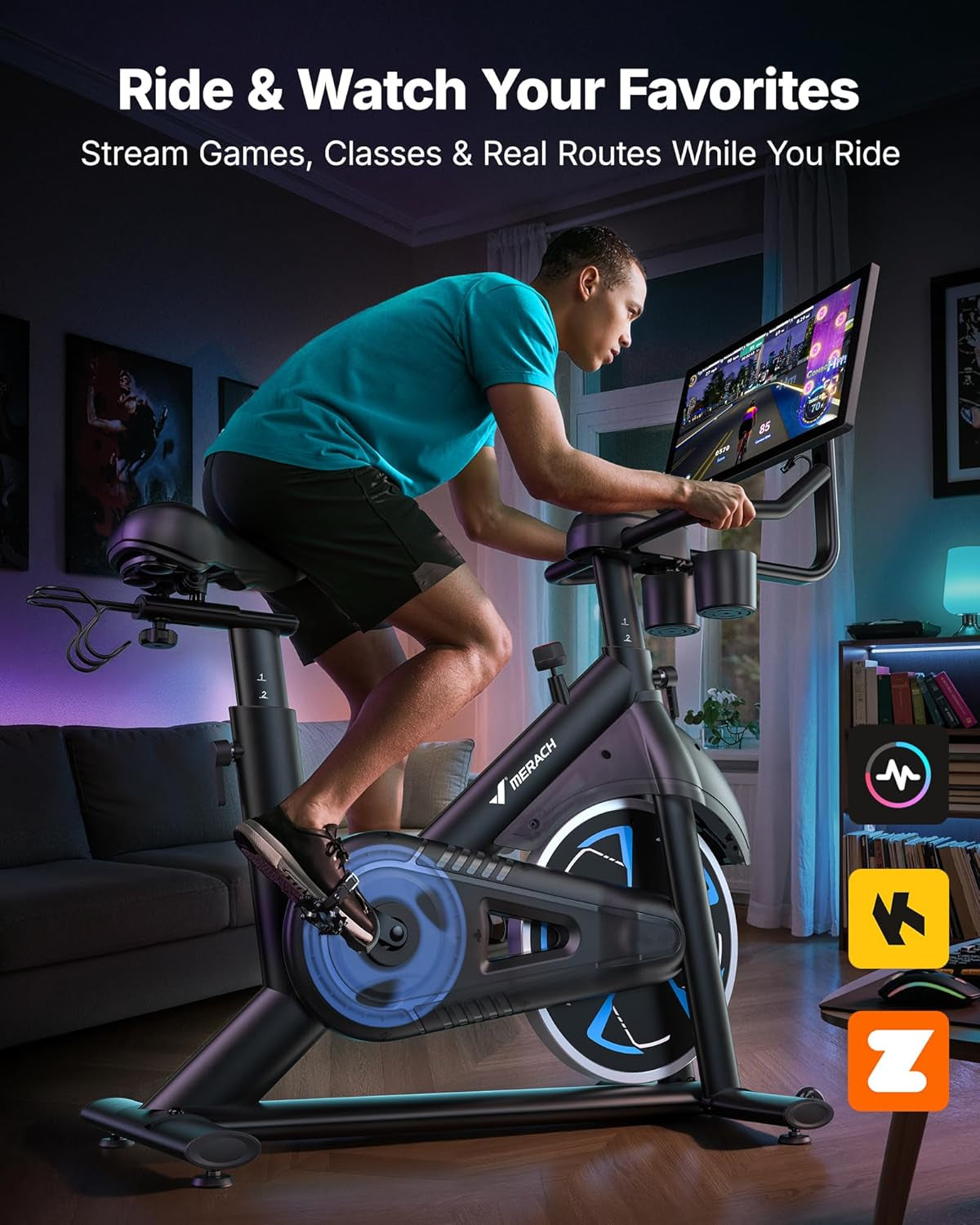 Magnetic Exercise Bike with 21.5" HD Display & Auto Resistance, Low Noise Stationary Bike for Home with Comfortable Seat Cushion, Spinning Bike with 350 Lb Weight Capacity, Exclusive App