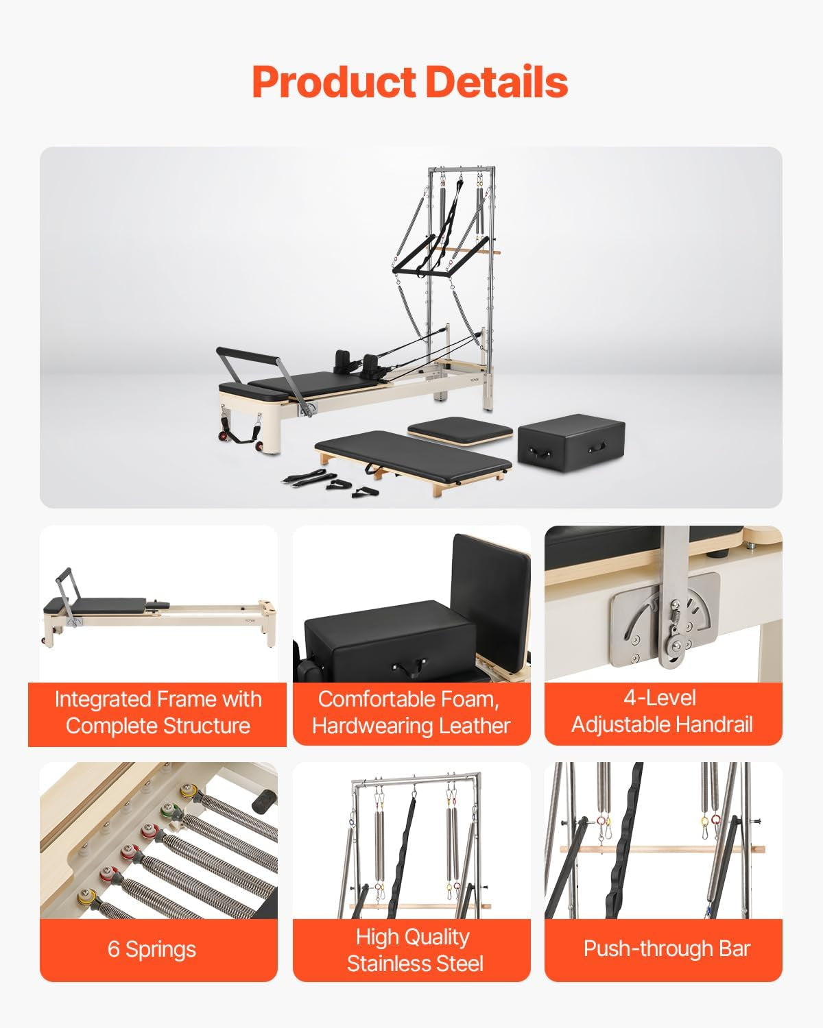 foldable Pilates Reformer, Pilates Workout Machine for Home Gym Studio Use, Pilates Bed with Dual Resistance- Spring & Cord, Reformer Set for Advanced Users and Beginners, up to 400 LBS