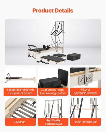 foldable Pilates Reformer, Pilates Workout Machine for Home Gym Studio Use, Pilates Bed with Dual Resistance- Spring & Cord, Reformer Set for Advanced Users and Beginners, up to 400 LBS