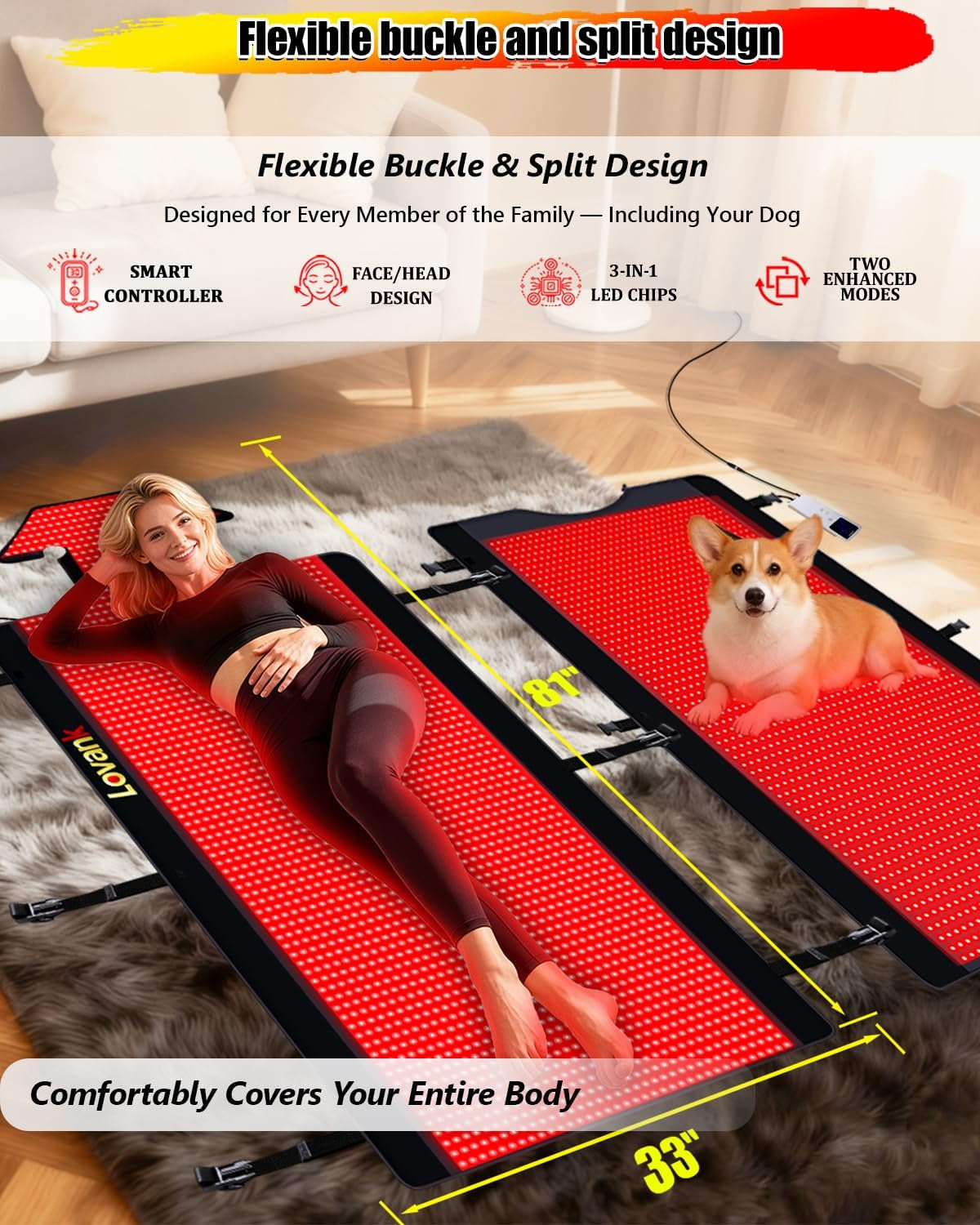 Red Light Therapy Mat for Full Body — 81"X33" Infrared Red Light Mat with 2,710 (660Nm & 850Nm) Leds for Home Use