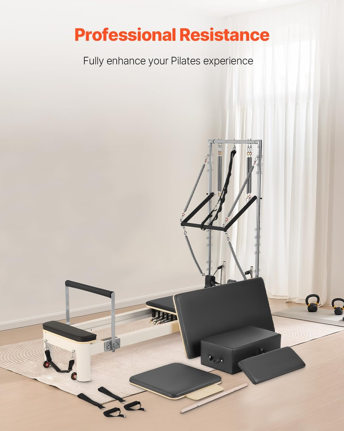 foldable Pilates Reformer, Pilates Workout Machine for Home Gym Studio Use, Pilates Bed with Dual Resistance- Spring & Cord, Reformer Set for Advanced Users and Beginners, up to 400 LBS