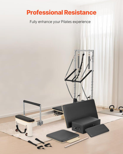 foldable Pilates Reformer, Pilates Workout Machine for Home Gym Studio Use, Pilates Bed with Dual Resistance- Spring & Cord, Reformer Set for Advanced Users and Beginners, up to 400 LBS