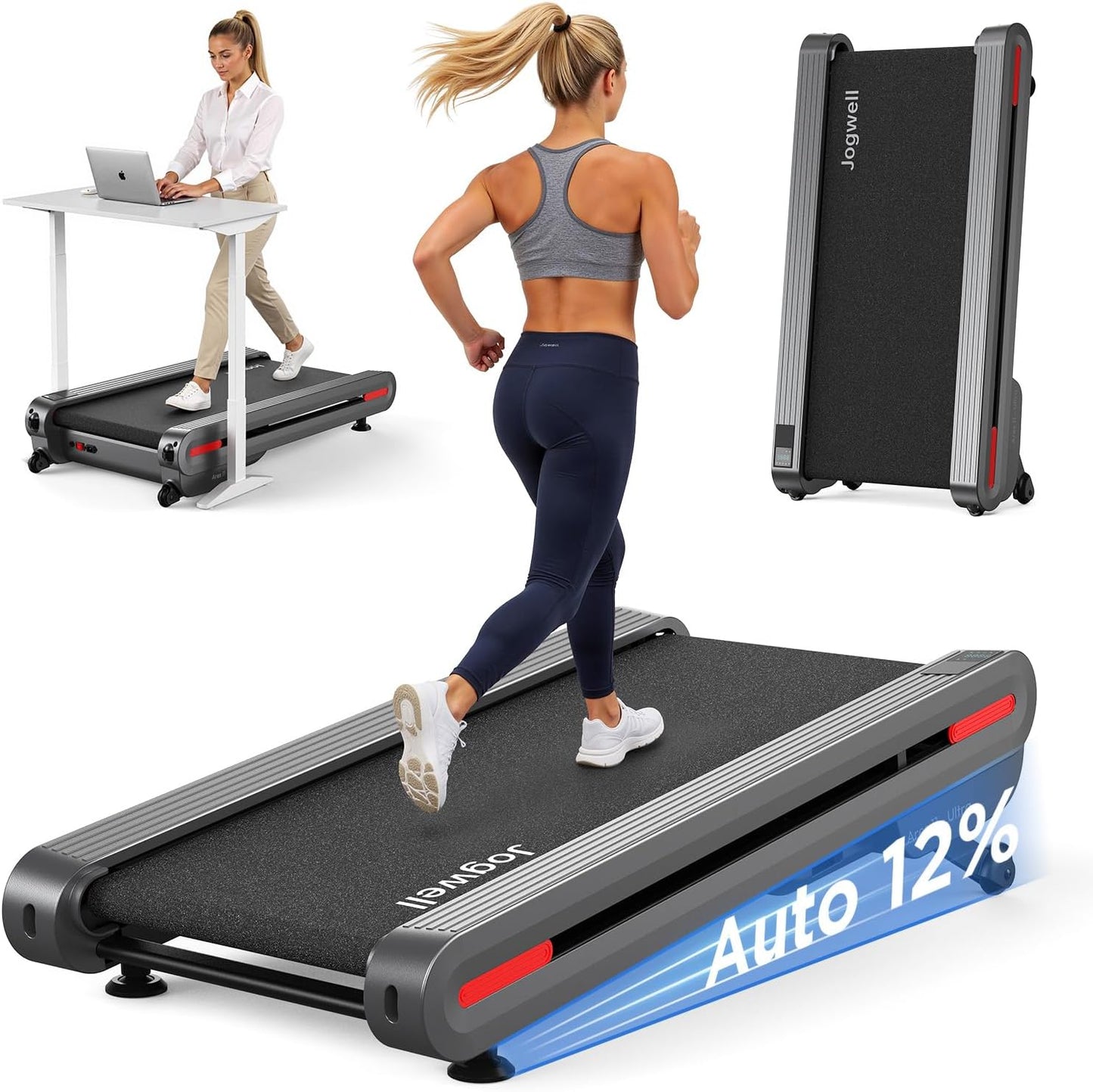 Walking Pad Treadmill with 12%/20% Auto Incline, 3.5HP Brushless Ultra-Quiet, under Desk Treadmill for Home Office, 400 LBS Capacity, 30% Wider Deck, Vertical Storage