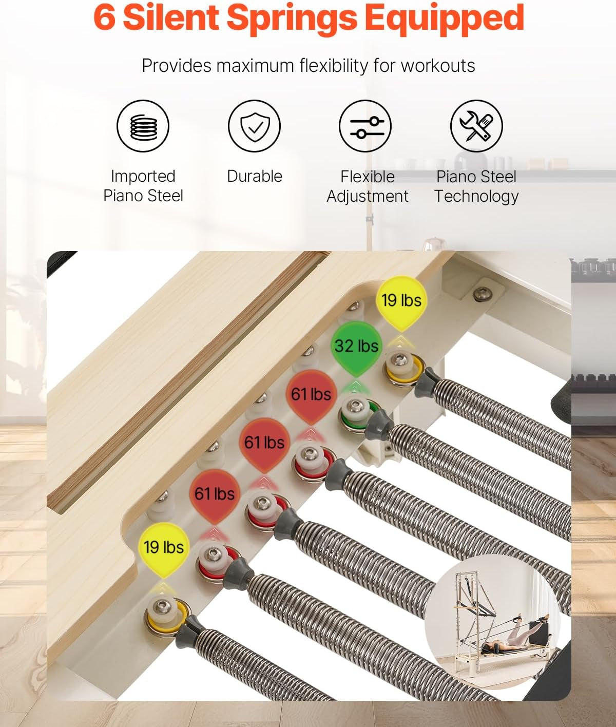 foldable Pilates Reformer, Pilates Workout Machine for Home Gym Studio Use, Pilates Bed with Dual Resistance- Spring & Cord, Reformer Set for Advanced Users and Beginners, up to 400 LBS
