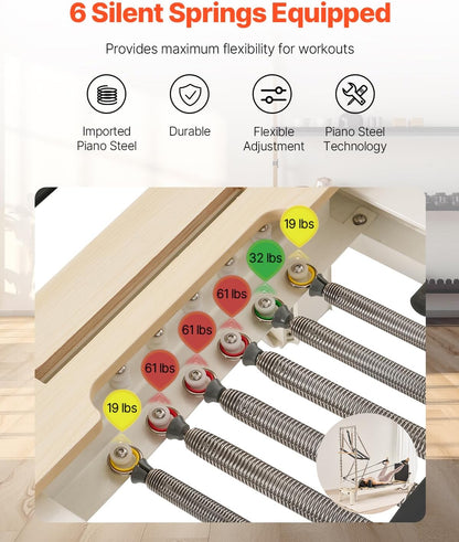 foldable Pilates Reformer, Pilates Workout Machine for Home Gym Studio Use, Pilates Bed with Dual Resistance- Spring & Cord, Reformer Set for Advanced Users and Beginners, up to 400 LBS