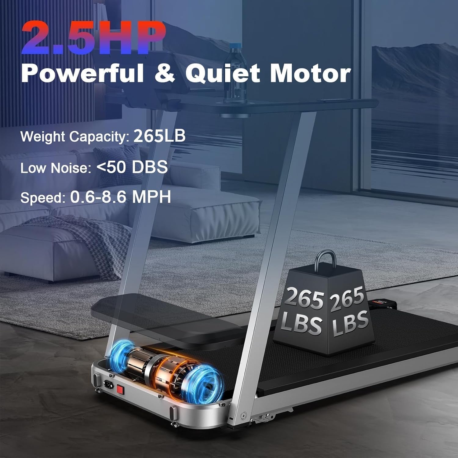 Premium Home Treadmill with Incline – Supports up to 265 Lbs, Adjustable Incline for Maximum Calorie Burn, High-Performance Treadmill for Fitness Enthusiasts – Elevate Your Workout