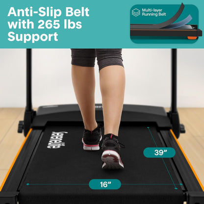 Treadmill with Incline & Handle Bars | Compact Portable Walking Pad & Treadmill for Home/Apartment | Wide Running Belt 40" X 16" | Includes Workout Trainer Program with Bluetooth App