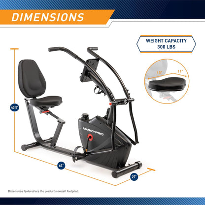 Dual Action Cross Training Recumbent Exercise Bike with Arm Exercisers, Gym Equipment for Work from Home Fitness, Black JX-7301