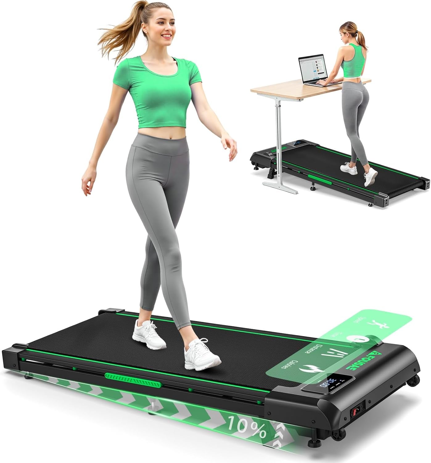Walking Pad Treadmill, 6.2MPH under Desk Walking Pad with 10% Incline, Treadmills for Home with Double Frame, 2.75HP Brushless Drive, 12 HIIT Programs, Remote Control, 350LBS Capacity