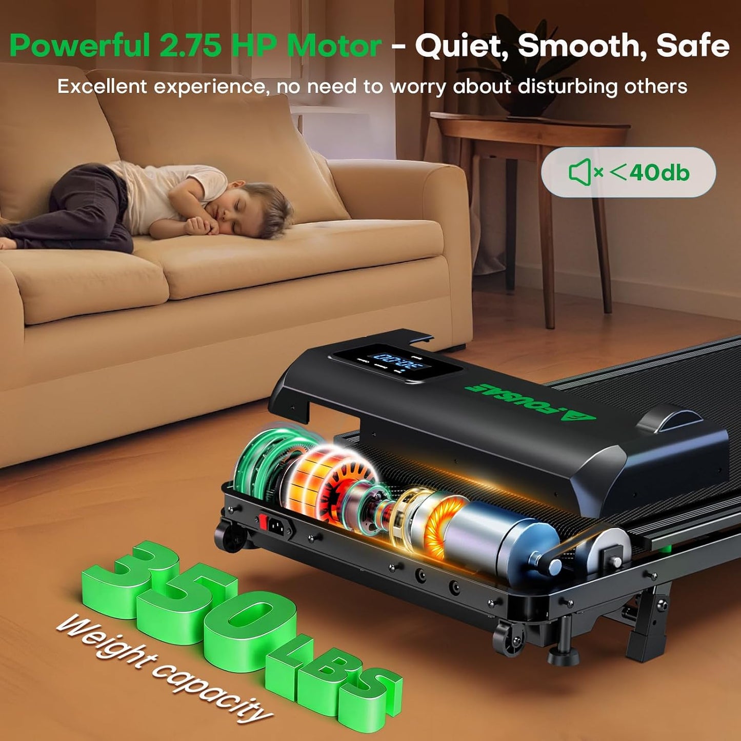 Walking Pad Treadmill, 6.2MPH under Desk Walking Pad with 10% Incline, Treadmills for Home with Double Frame, 2.75HP Brushless Drive, 12 HIIT Programs, Remote Control, 350LBS Capacity