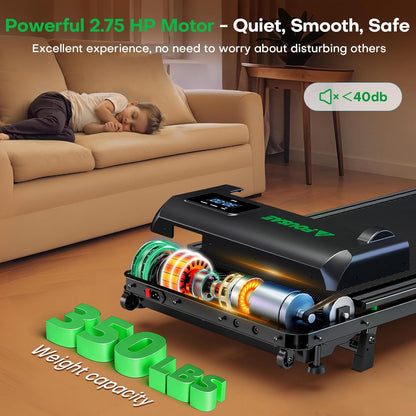 Walking Pad Treadmill, 6.2MPH under Desk Walking Pad with 10% Incline, Treadmills for Home with Double Frame, 2.75HP Brushless Drive, 12 HIIT Programs, Remote Control, 350LBS Capacity