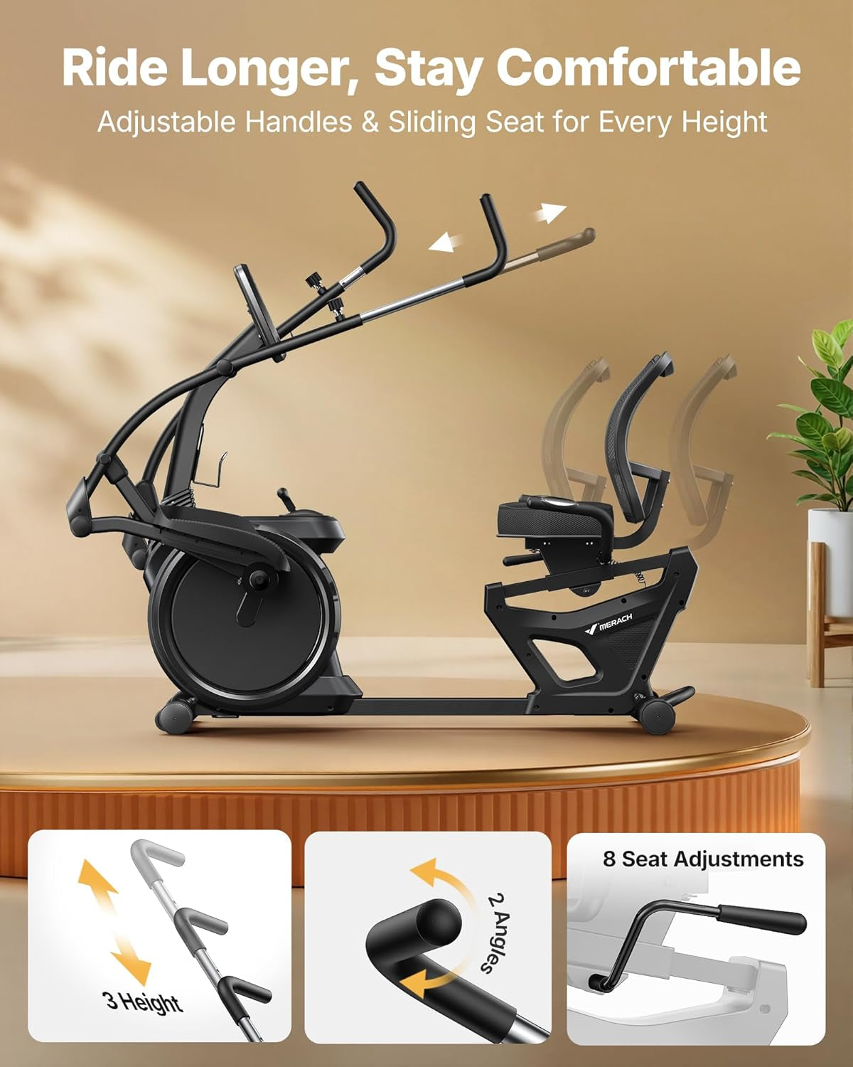 Recumbent Exercise Bike, Stationary Bikes for Home with Bluetooth Exclusive App, Magnetic Resistance, Recumbent Cross Trainer with Multi-Position Adjustable Handle for Full-Body Workout