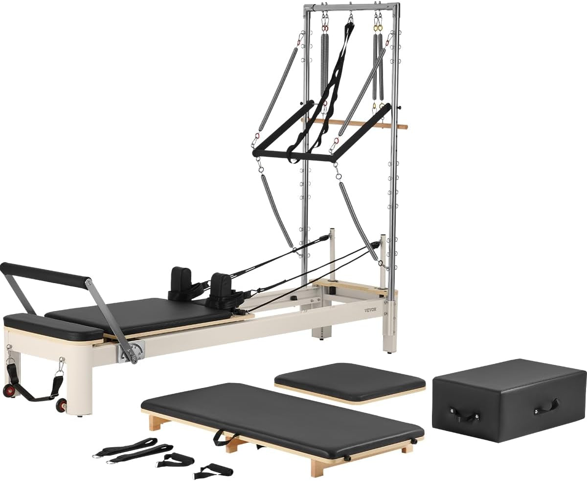 foldable Pilates Reformer, Pilates Workout Machine for Home Gym Studio Use, Pilates Bed with Dual Resistance- Spring & Cord, Reformer Set for Advanced Users and Beginners, up to 400 LBS
